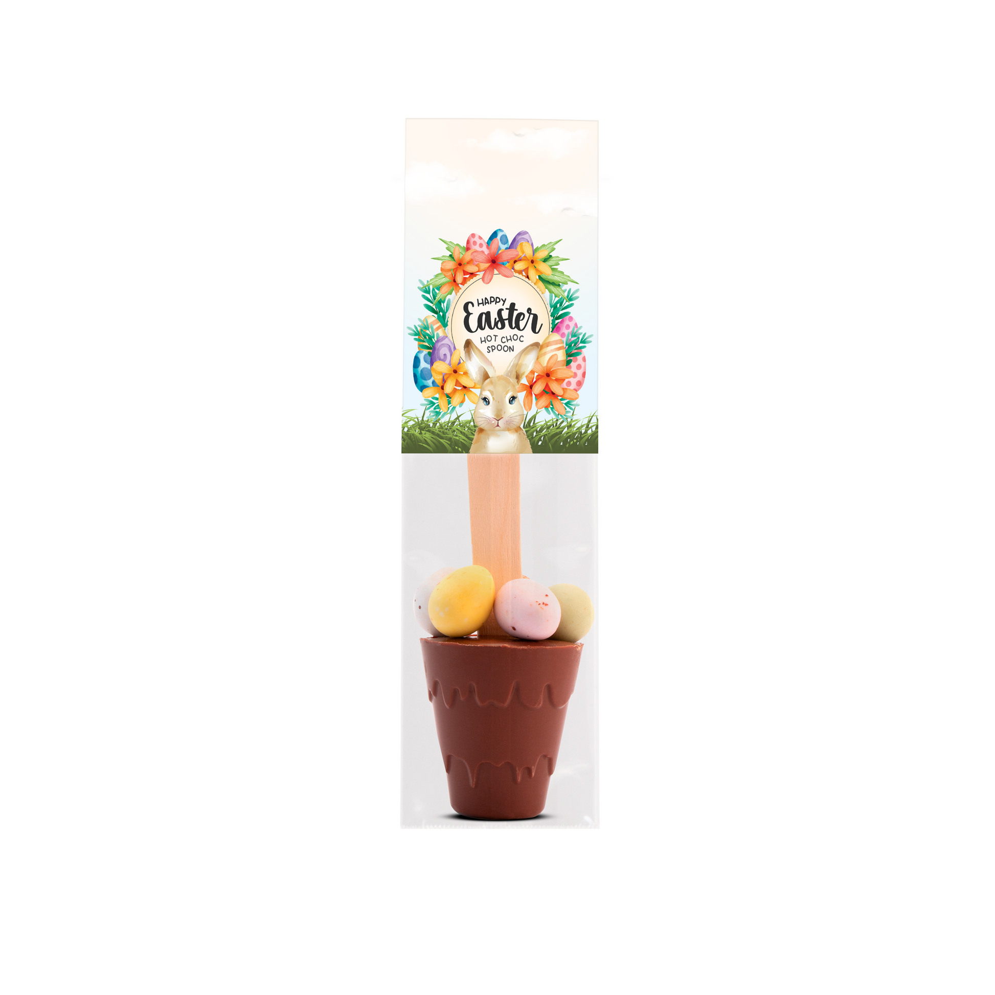 Easter Eco Info Card Hot Choc Spoon with Speckled Eggs Easter Sweet Treats Black and White London