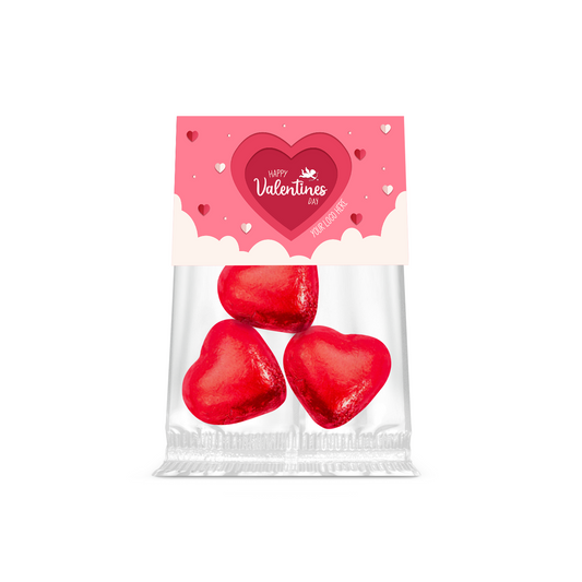 Valentines Eco Info Card Red Foiled Hearts Sweets & Confectionery Black and White London