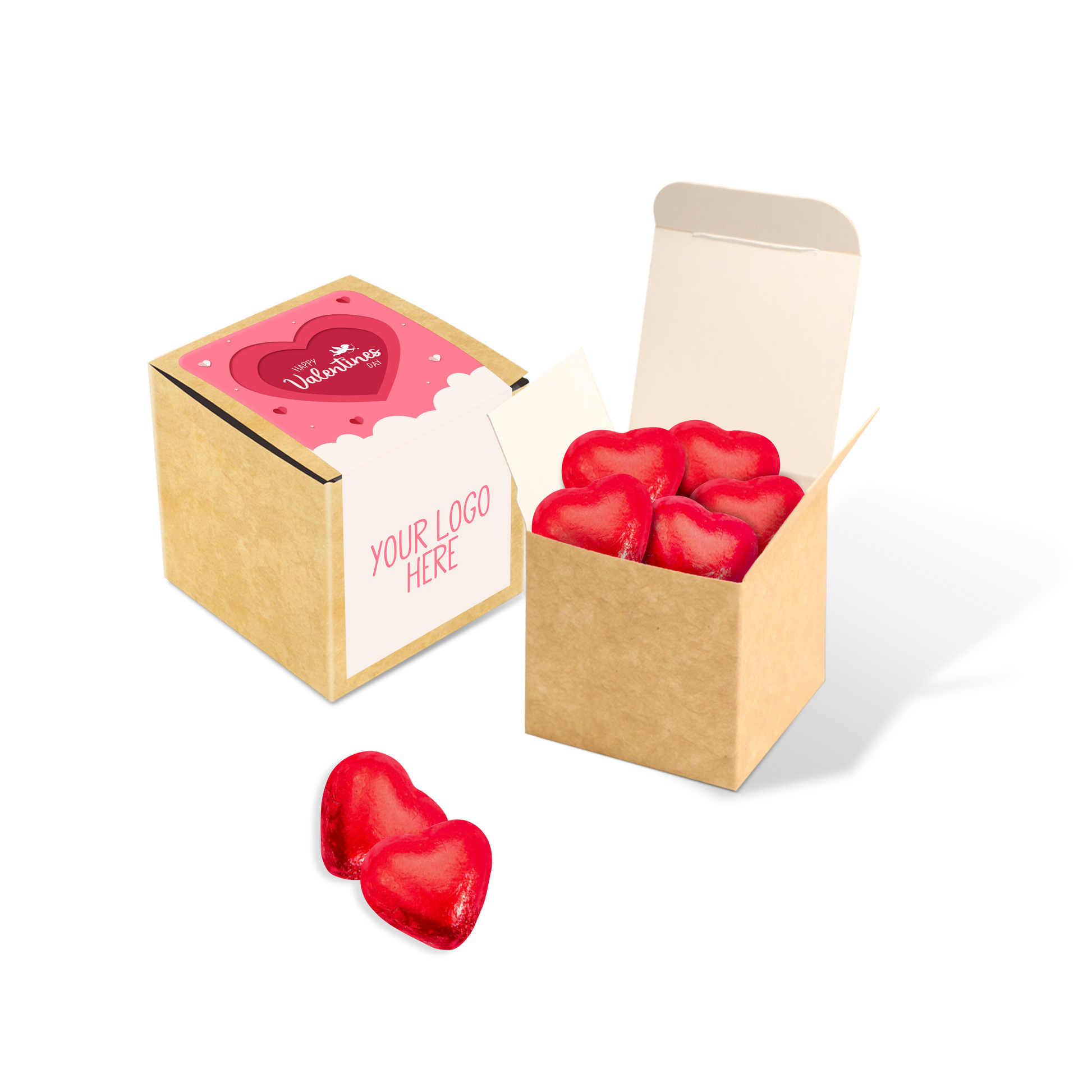 Valentines Eco Kraft Cube Red Foiled Hearts Sweets & Confectionery Black and White London