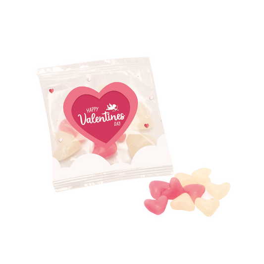 Valentines Flow Bag 20g White &amp; Pink Jelly Hearts Sweets & Confectionery Black and White London