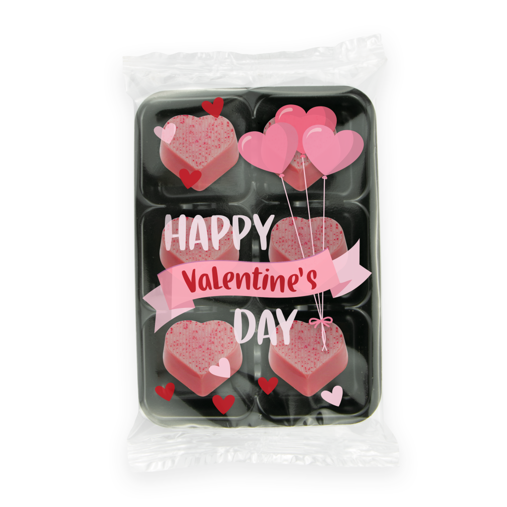 Flow Wrapped Tray with Raspberry Heart Truffles  Black and White London