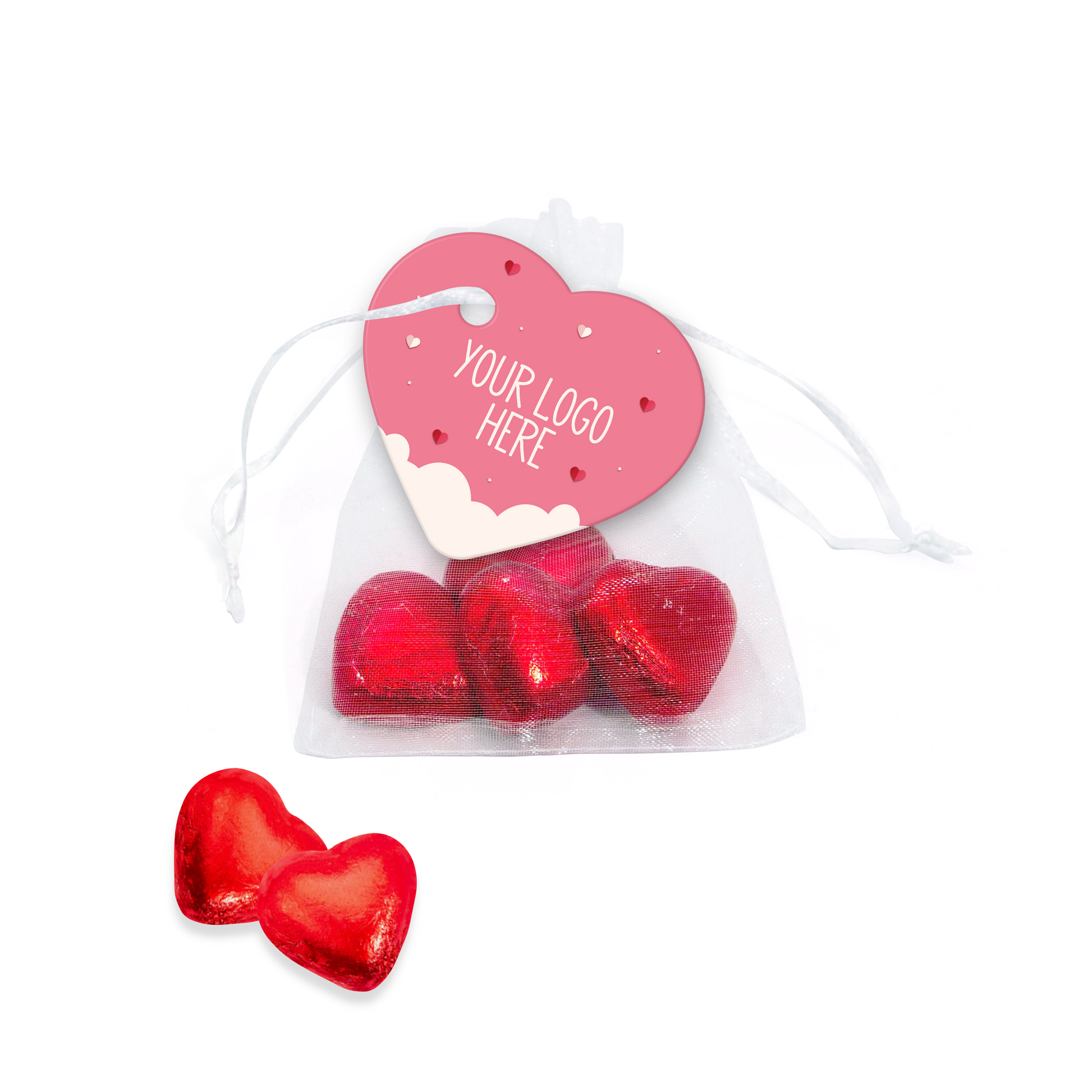 Valentines Organza Bag Red Foiled Hearts Sweets & Confectionery Black and White London