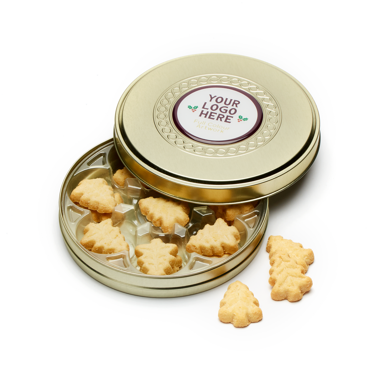 Winter Collection - Shallow Gold Treat Tin - Festive Shortbread Biscuits  Black and White London