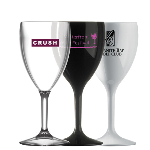 Reusable Plastic Wine Glass (312ml/11oz) Stemmed Black and White London