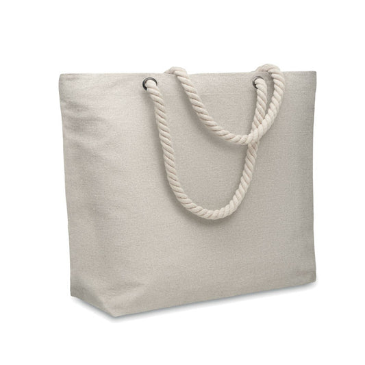 Premium Rope Handle Cotton Canvas Beach Bag in Grey Cotton & Jute Bags Black and White London