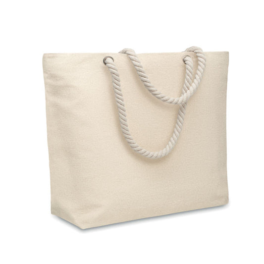 Premium Rope Handle Cotton Canvas Beach Bag in Natural Cotton & Jute Bags Black and White London