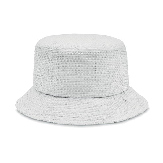 Straw Bucket Hat in White Hats & Caps Black and White London