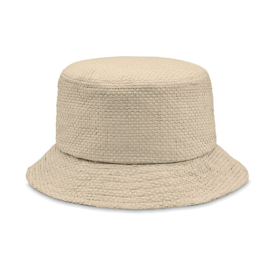 Straw Bucket Hat in Beige Hats & Caps Black and White London