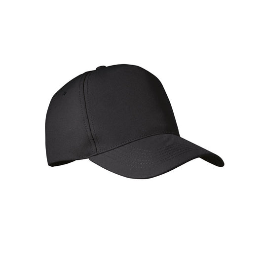 Recycled RPET 5 Panel Baseball Cap in Black Hats & Caps Black and White London