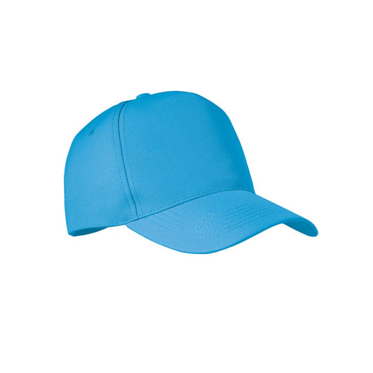 Recycled RPET 5 Panel Baseball Cap in Cyan Blue Hats & Caps Black and White London