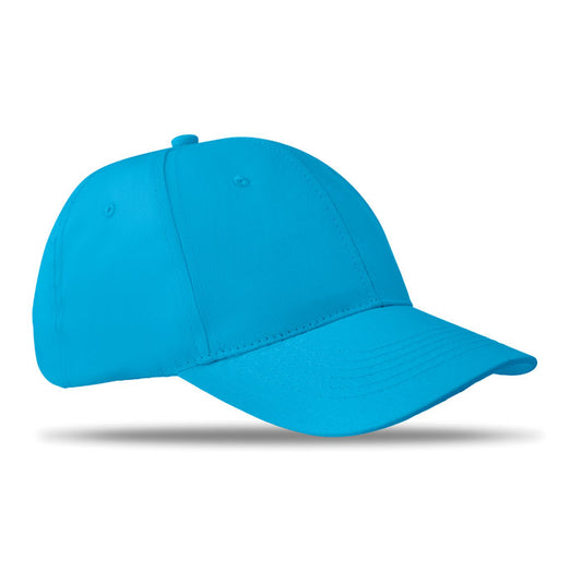 6 Panel Cotton Twill Baseball Cap in Cyan Blue Hats & Caps Black and White London