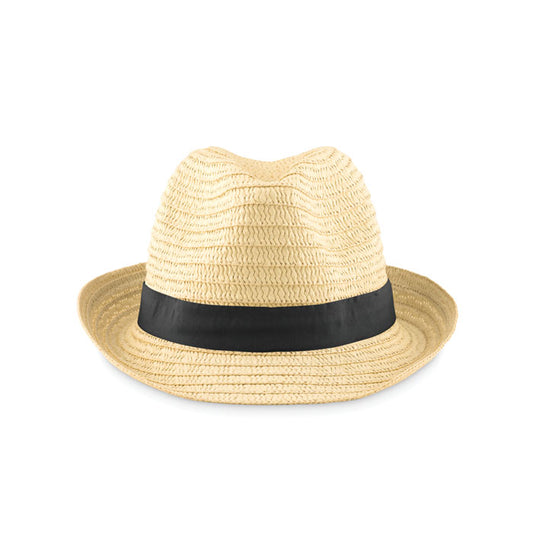 Straw Sun Hat with Coloured Band in Black Hats & Caps Black and White London