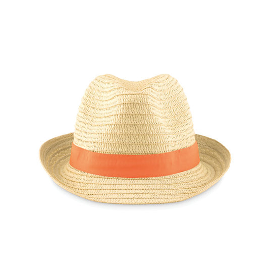 Straw Sun Hat with Coloured Band in Orange Hats & Caps Black and White London