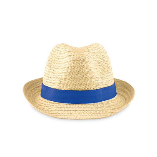 Straw Sun Hat with Coloured Band in Royal Blue Hats & Caps Black and White London