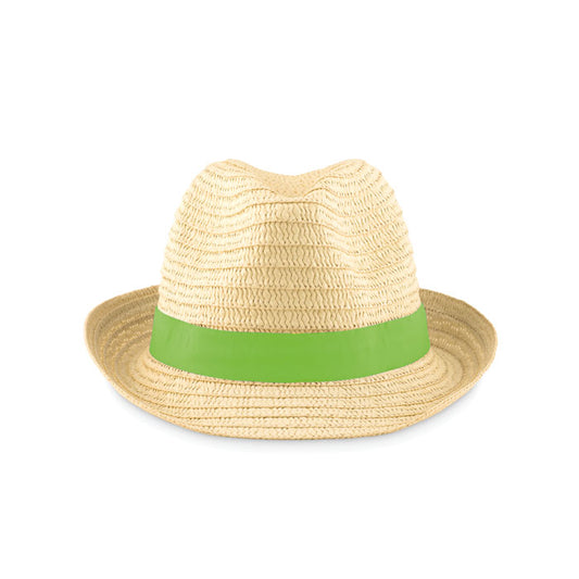 Straw Sun Hat with Coloured Band in Lime Green Hats & Caps Black and White London