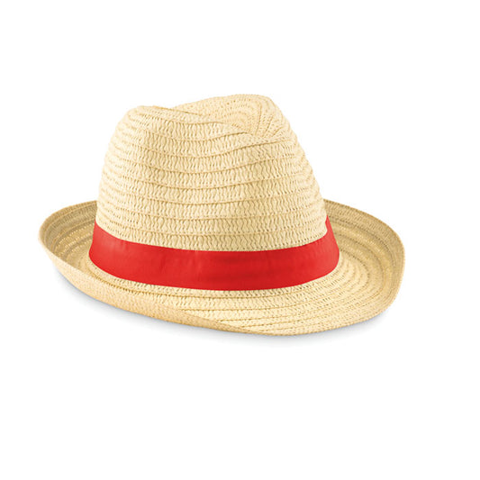 Straw Sun Hat with Coloured Band in Red Hats & Caps Black and White London