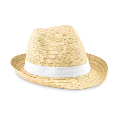 Straw Sun Hat with Coloured Band in White Hats & Caps Black and White London