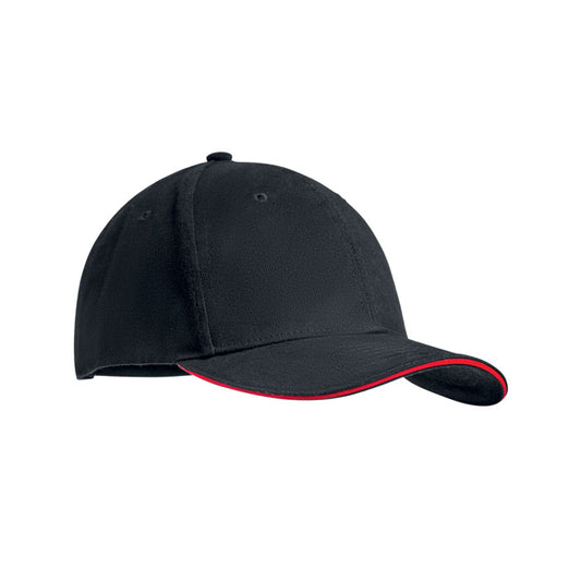 Brushed Heavy Cotton Colour Trim Baseball Cap with Red Trim Hats & Caps Black and White London