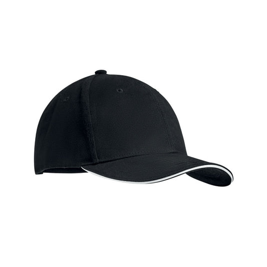 Brushed Heavy Cotton Colour Trim Baseball Cap with White Trim Hats & Caps Black and White London