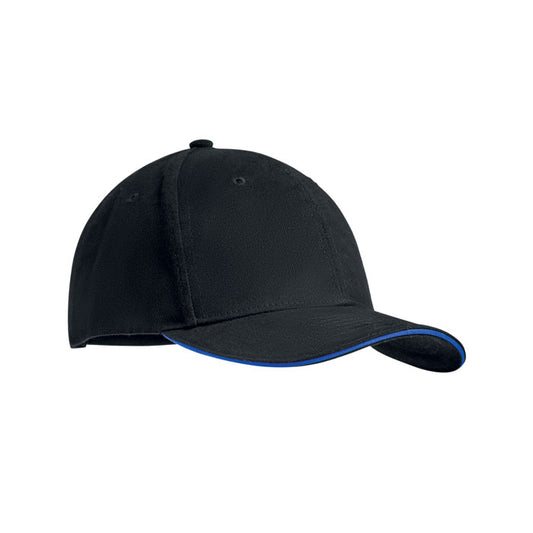 Brushed Heavy Cotton Colour Trim Baseball Cap with Royal Blue Trim Hats & Caps Black and White London