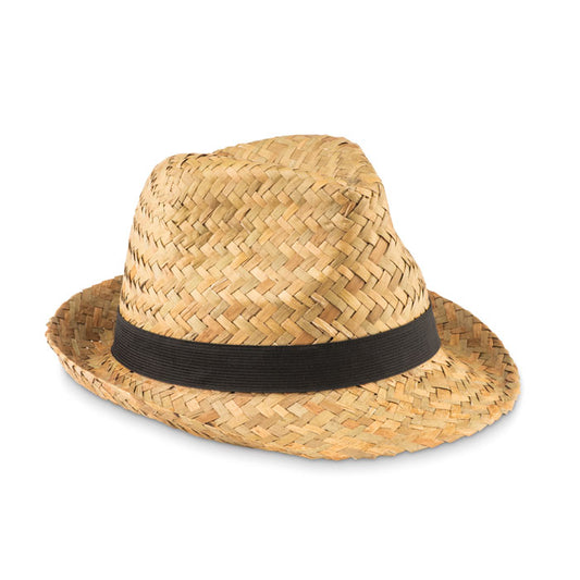 Natural Straw Hat with Black Band Hats & Caps Black and White London