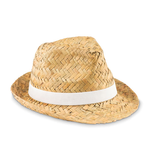 Natural Straw Hat with White Band Hats & Caps Black and White London