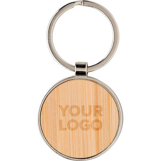 Bamboo And Metal Key Chain  Black and White London