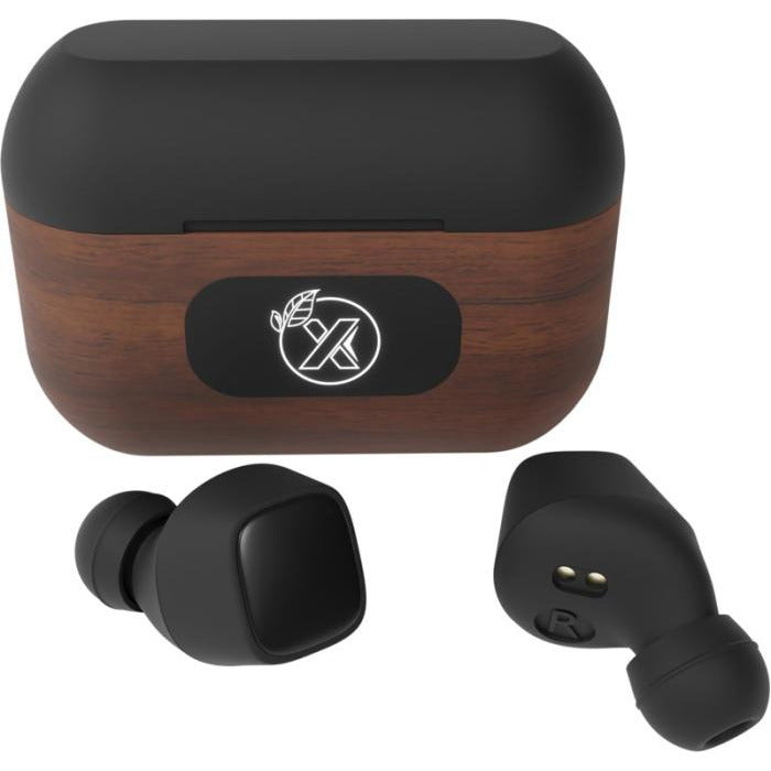 Walnut Wood Design Light-Up Wireless Earbuds  Black and White London