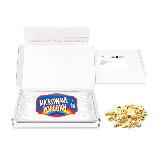 Gift Boxes - Mini White Postal Box - Microwave Popcorn - PAPER LABEL  Black and White London