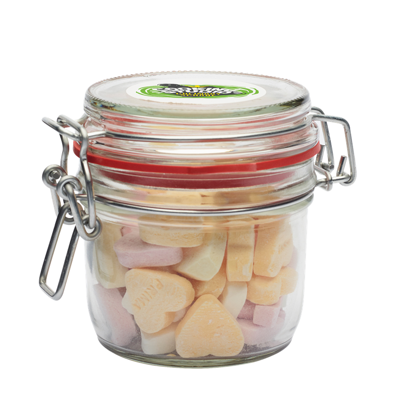 490g Glass jar filled with sugar hearts Sweets & Confectionery Black and White London