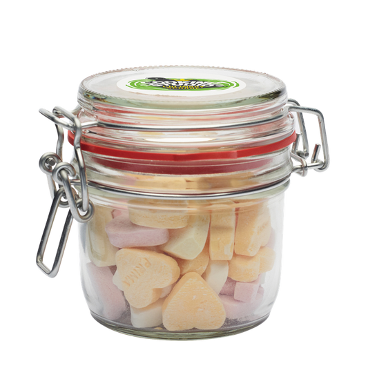 490g Glass jar filled with sugar hearts Sweets & Confectionery Black and White London