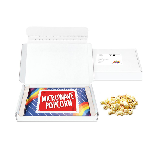 Gift Boxes - Mini White Postal Box - Microwave Popcorn  Black and White London